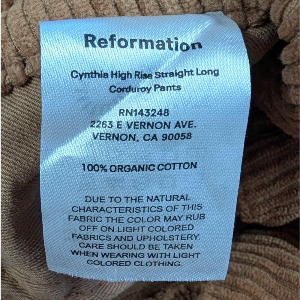 Reformation Cynthia Corduroy High-rise Straight Long Pants Mud Size 28 - Picture 6 of 11